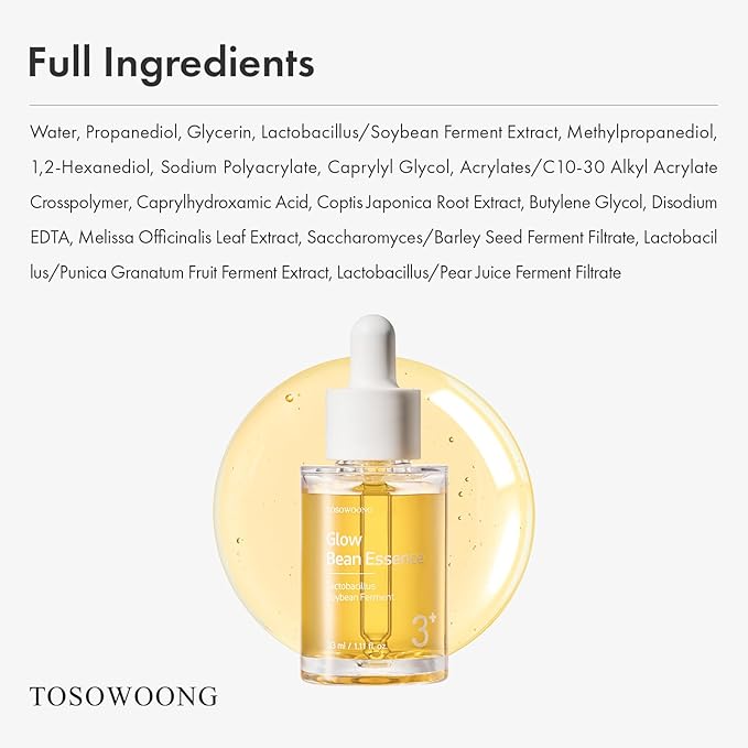 TOSOWOONG Glow Bean 3% Essence for Glass Skin, Hydration, Barrier, Radiant