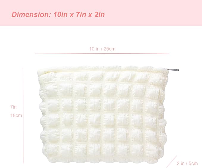 Flat Makeup Bag for Women,Zipper Cosmetic Pouch for Purse,Bubble Beige