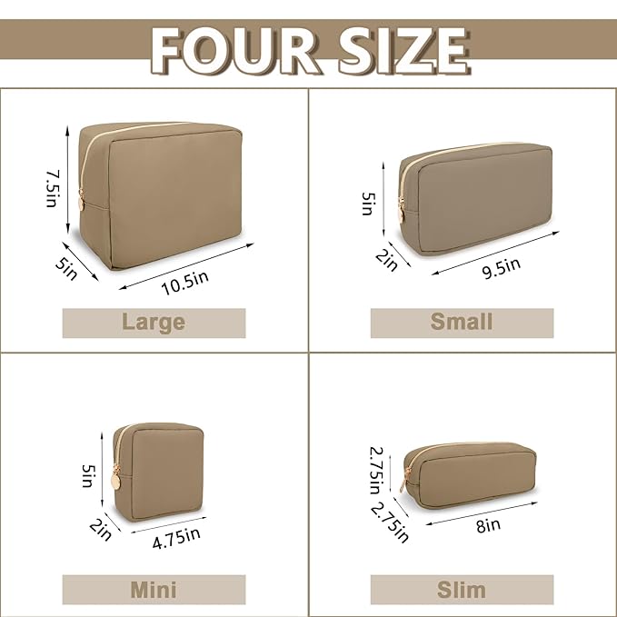 UIXIZQ Small Makeup Bag Pouch for Purse, Nylon Travel Toiletry Storage Bag Cute Preppy Cosmetic Bag for Women Girls, Waterproof Makeup Organizer Bag Pouch Skincare Bag Purse with Zipper (Small-Khaki)