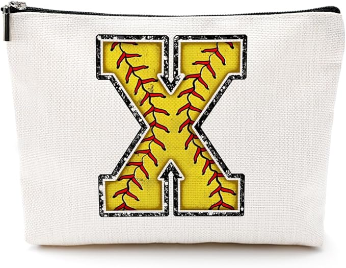 Softball Gifts Initial X Makeup Bag Softball Gifts for Team Cosmetic Bag