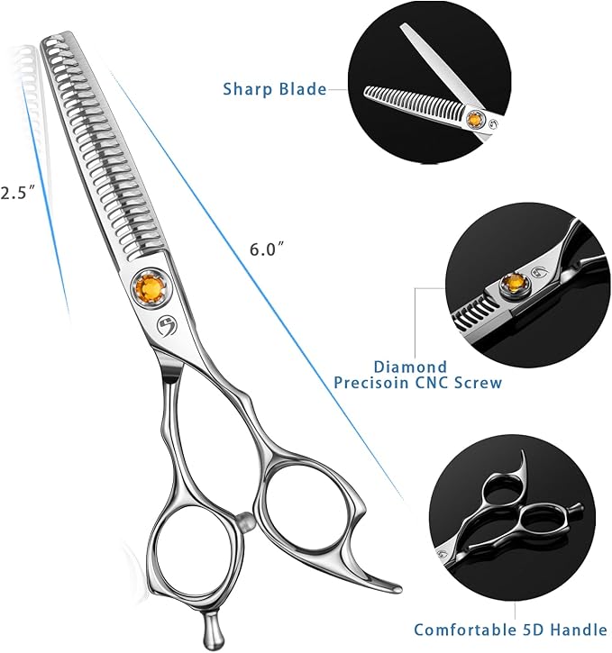 M.steve Thinning Shears for Hair Cutting 6",Left and Right Hand Professional Hair Thinning Scissors with Barber Texturizing 26 Teeth Shears,Barber Scissors for Salon/Home Use