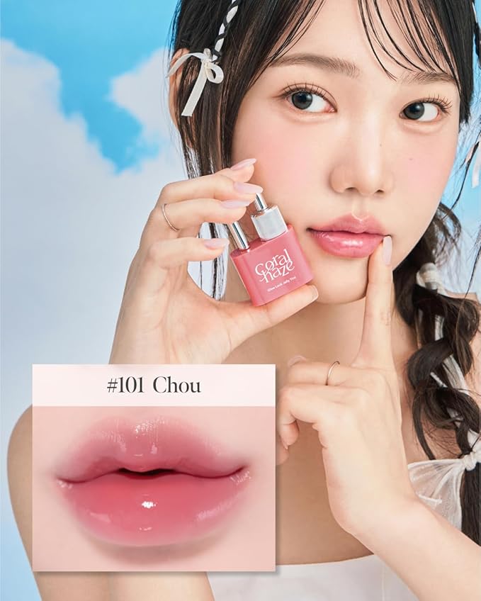 CORALHAZE Glow Lock Jelly Tint 101 Chou, Hydrating Water Glow Lip Stain, Non-Sticky Juicy Gloss, Long Lasting Glass Shine & Dewy Finish, Lightweight Moisturizing Lip Care, Korean Makeup