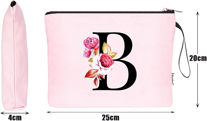 Vavabox A-Z Personalized Makeup Bag, Birthday Gifts for Women Mom, Gifts for Best Friend, Bride Bridesmaid Cosmetic bag (B, 06-Pink)
