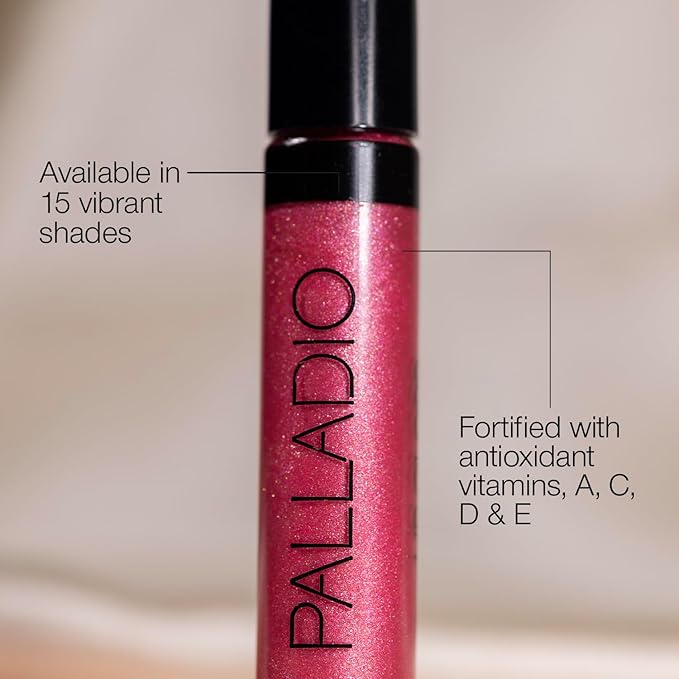 Palladio Lip Gloss, Non-Sticky Lip Gloss, Contains Vitamin E and Aloe, Offers Intense Color and Moisturization, Minimizes Lip Wrinkles, Softens Lips with Beautiful Shiny Finish, Crystal Diamond