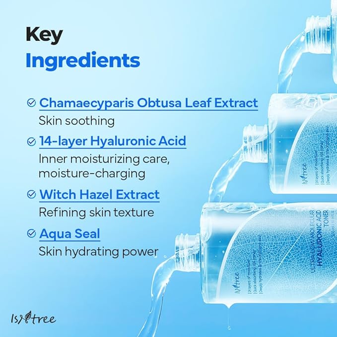 ISNTREE Ultra-Low Molecular Hyaluronic Acid Toner | Korean Hydrating Toner with Hyaluronic Acid | Quick-Absorbing Facial Toner for Deep Hydration, Fragrance-Free, 10.14 fl oz