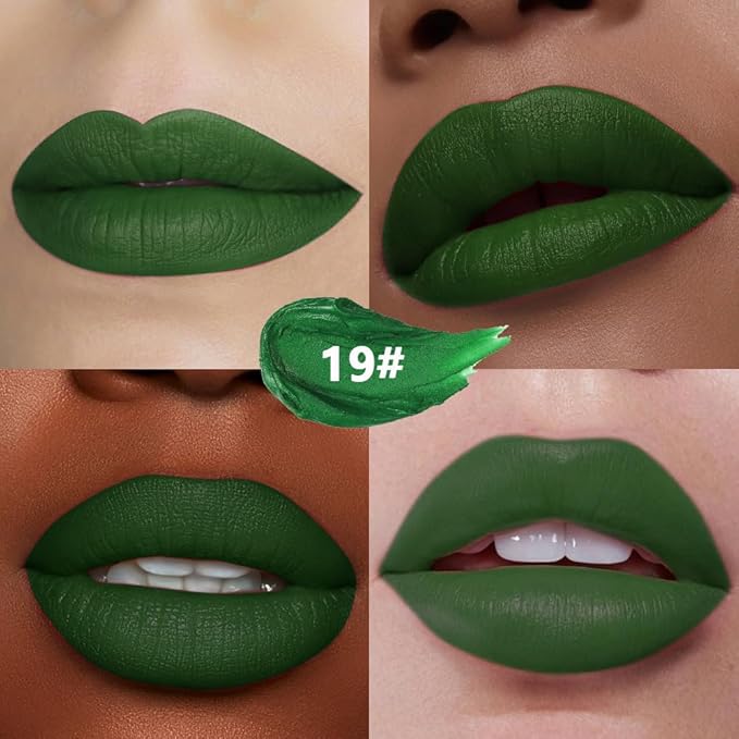 IATMOMOD Forest Green Cream Matte Lipstick Stick 19#, Longwear Full Coverage Velvet Lip Color, Waterproof Multi-Use Lip & Cheek Makeup for Party & Daily Wear, Labial con color mate para uso diario