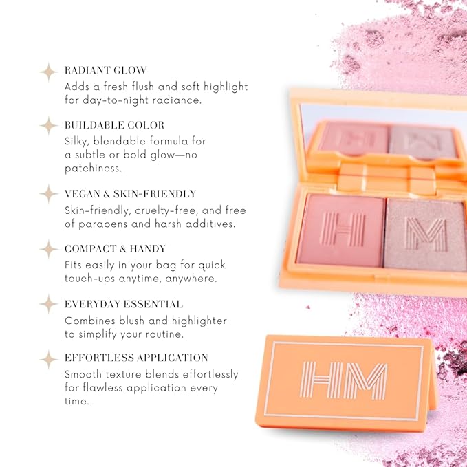 Haute Minute Makeup Blush + Brighten Highlighter Duo, Mini Lightweight Blendable Shimmer Blush, High Pigmented Makeup Powder Palettes, Cruelty Free - Call My Agent!