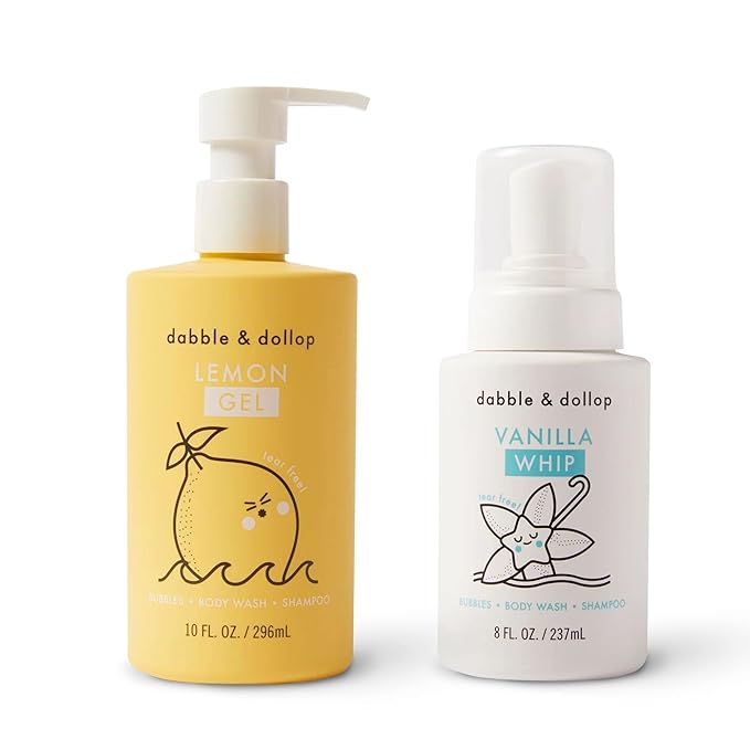 Dabble & Dollop Lemon + Vanilla Kids 3-in-1 Body Wash, Shampoo & Bubble Bath Bundle – Gel + Foam Whip Set, Tear-Free, Gentle, Natural-Origin, Hypoallergenic and Safe for Sensitive Skin (Pack of 2)
