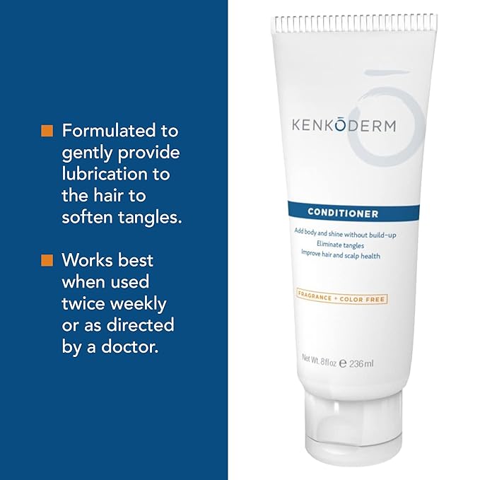Kenkoderm Conditioner for Sensitive Hair & Skin with 3 Percent Salicylic Acid, Anti-Dandruff Deep Moisturizer for Itchy or Dry Scalp Relief, Color & Fragrance Free, 8-Ounce Tube