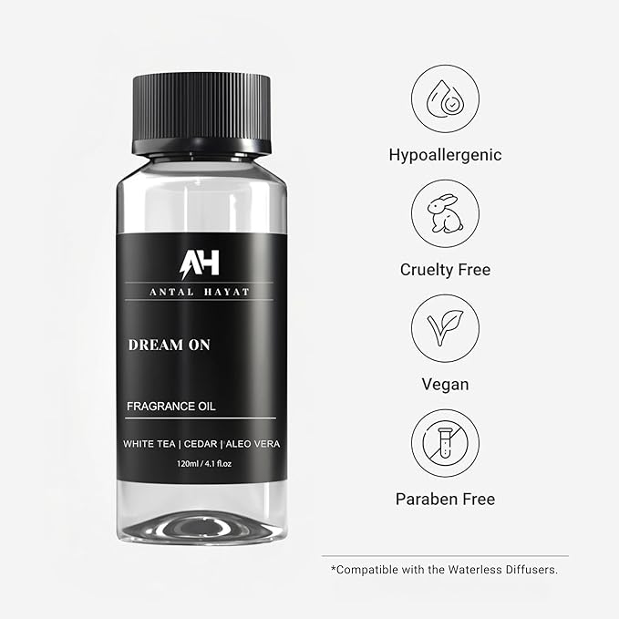 Antal Hayat Dream On Diffuser Oil 120ml – Hotel Collection Essential Oils for Diffuser – White Tea, Vanilla & Cedarwood – Luxury Home Scent – Hotel Inspired Aromatherapy Oil for Home & Office