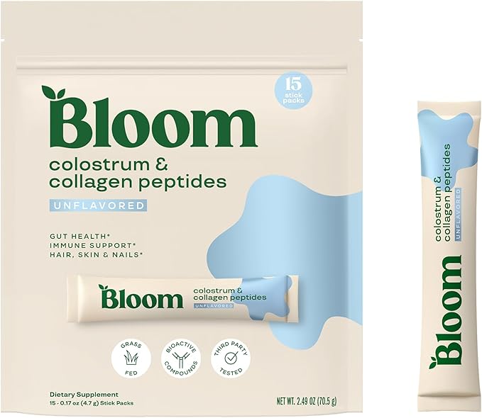 Bloom Nutrition Bovine Colostrum Powder, Unflavored, 15 Servings