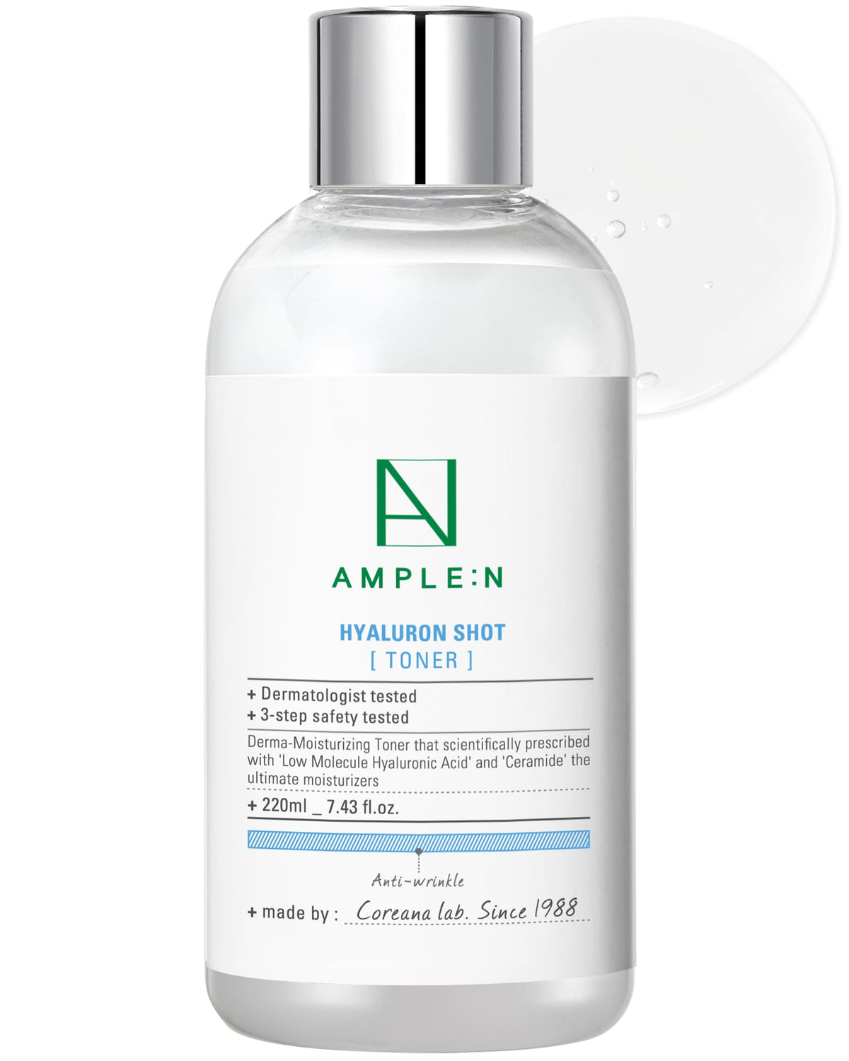 Ample:N Hyaluron Shot Toner, Korean Hydrating Face Toner, 20.3 fl oz