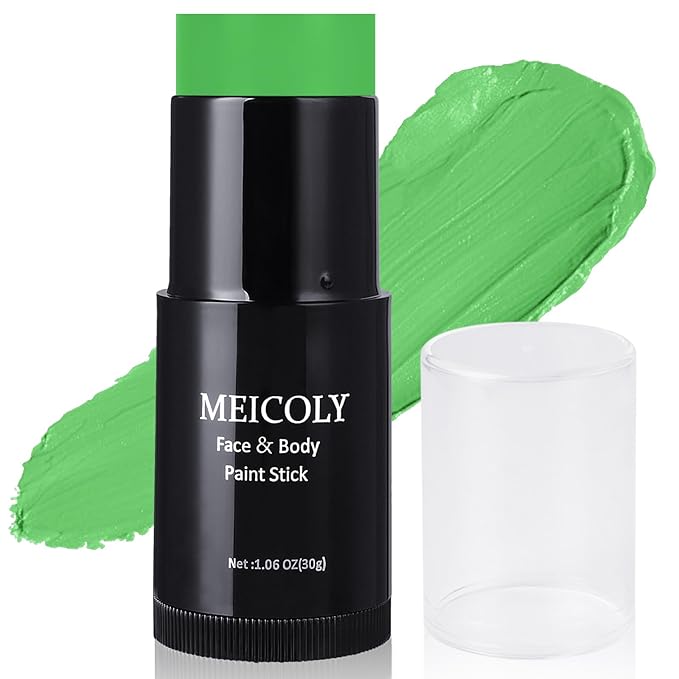 MEICOLY Lime Green Face Body Paint Stick,St Patricks Day Accessories Face Paint,Elphaba Green Face Paint,Body Paint for Halloween SFX Cosplay Witch Makeup,Hunting Camo Paint