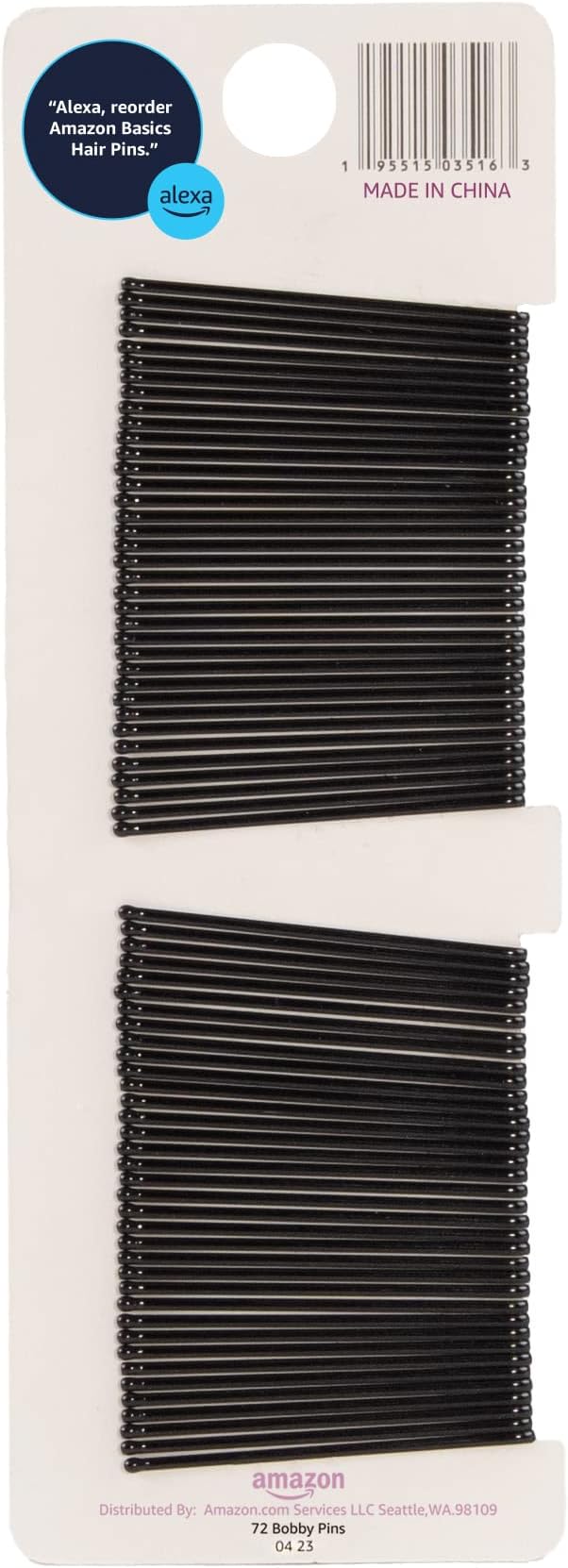 Amazon Basics Bobby Pins for All Hair Types, Black, Secure Hold for Updos and Hair Styling, 72 Count
