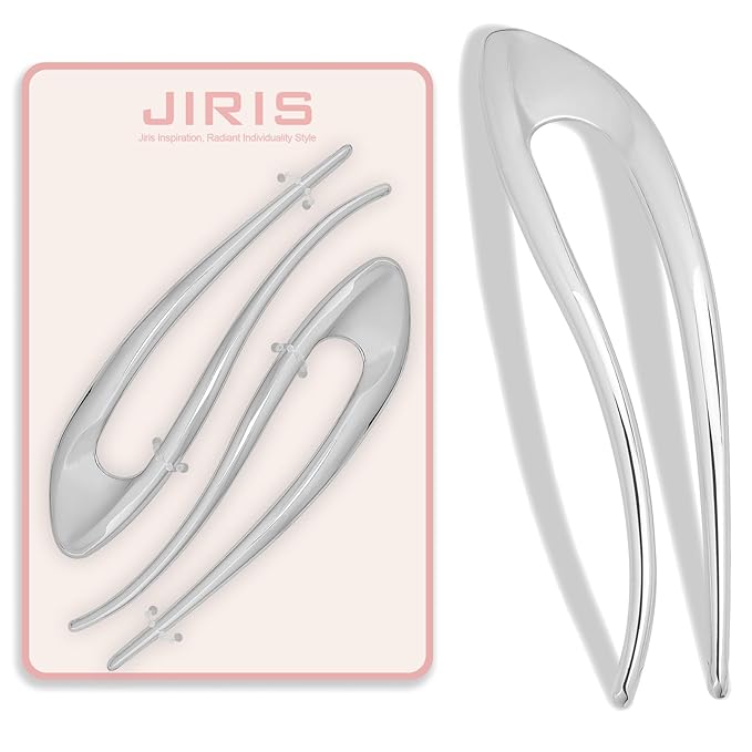 JIRIS 2PCS 5Inch French Hair Pins Large U-Shaped Pins for Women and Girls Fashion Metal Hair Pin French Twist Hair Pins for Buns, Updos,Stylish and Functional(set6-silver)