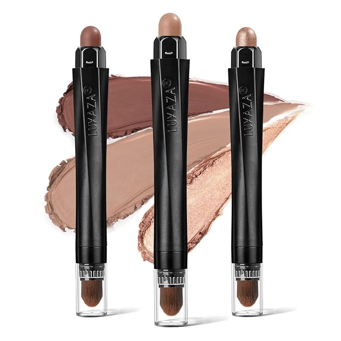 LUXAZA 3 Pcs Cream Eyeshadow Stick Quick Makeup Set Nude Brown Neutral