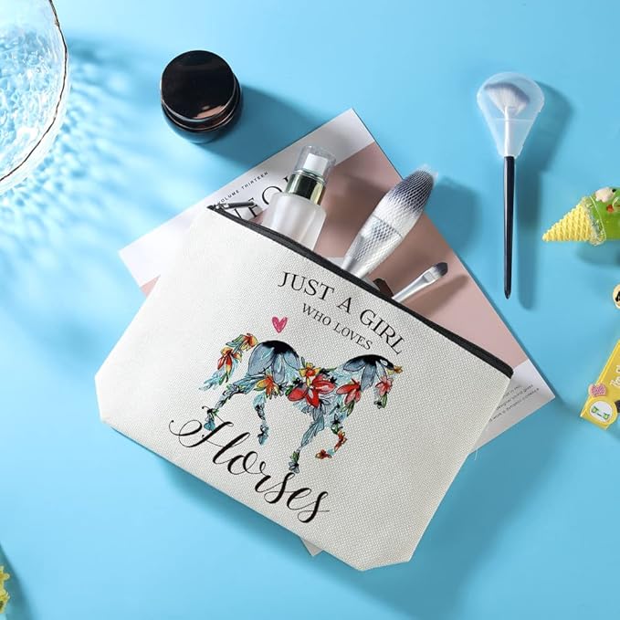 Horses Gifts Girls Horse Cosmetic Bag and 5 Piece Stickers