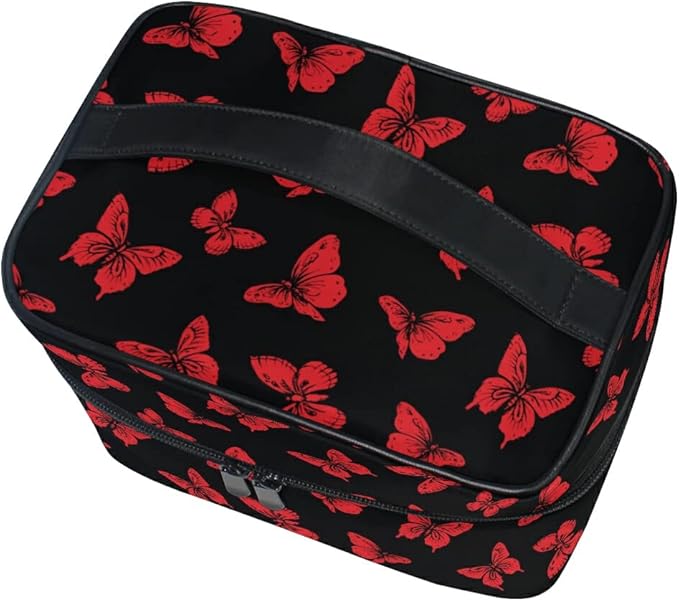 MNSRUU Butterfly Makeup Bag, Black Makeup Organizer Bags Toiletry Bag Box Travel Cosmetic Bag Make Up Train Case for Women Teen Girl Ladies