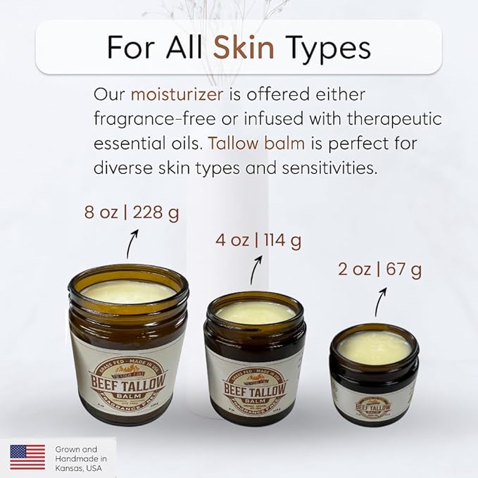 Prairie Fire Candles Grass Fed Beef Tallow Balm Grown and Made in USA - Organic Grass Fed and Finished Tallow - Moisturizing Skin Care Orange 2 oz
