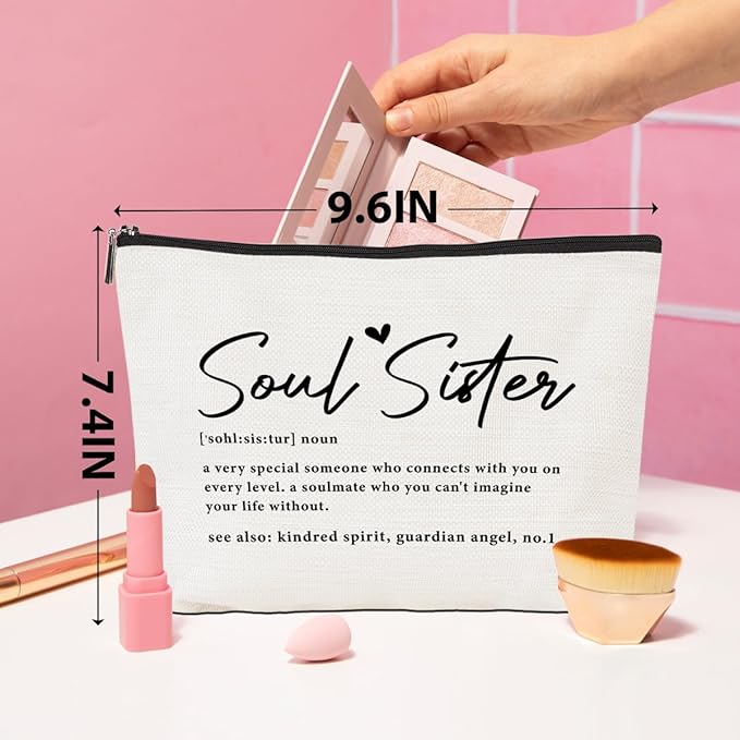 CQM Soul Sister Gifts for Women Makeup Bag Best Friend Birthday Gifts Sister Gifts Cosmetic Bag Friendship Gifts Bestie Gifts for Women Girls Cousin Travel Toiletry Bag Christmas Graduation Gifts