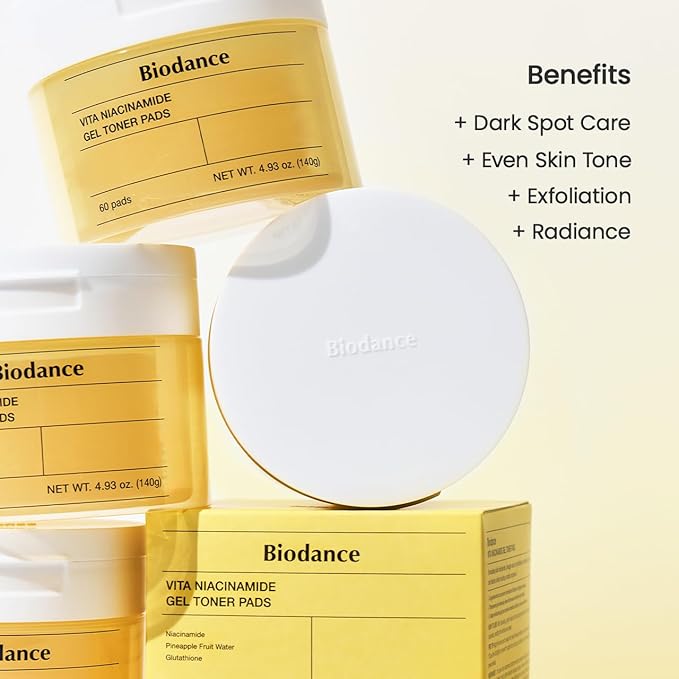 Biodance Vita Niacinamide Gel Toner Pads, Dark Spot Corrector, Evening Skin Tone, Gentle Exfoliating Toner Pads with Vitamin C, Pre-Soaked Pads, Korean Skin Careㅣ60 Pads
