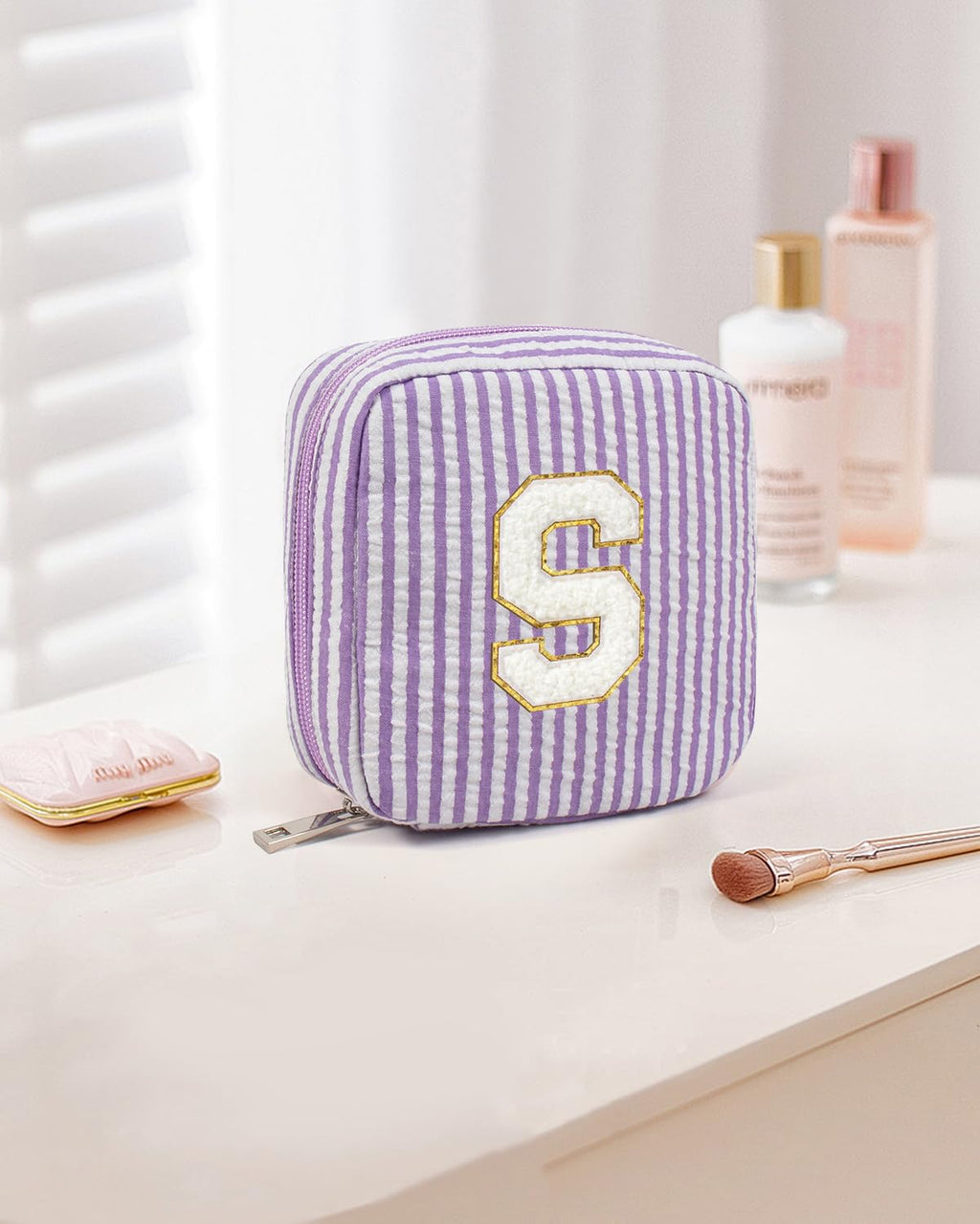 LETGO Preppy Stuff Tween Girls Gifts 2 Pieces Monogram Makeup Pouch Makeup Organizer Bag Beauty Bag Personalized Friend Sister Wife Wedding Bride Birthday Gifts for Women Her Preppy