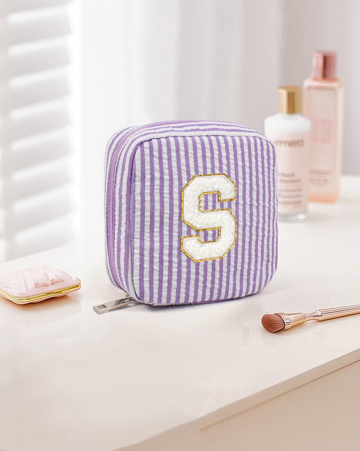 LETGO Preppy Stuff Tween Girls Gifts 2 Pieces Monogram Makeup Pouch Makeup Organizer Bag Beauty Bag Personalized Friend Sister Wife Wedding Bride Birthday Gifts for Women Her Preppy
