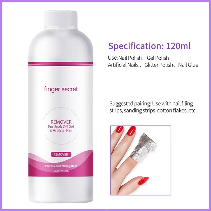 Remover for Soak Off Gel & Acticial Nail Gel Polish Remover Kit Nail Glue Remover Quickly & Easily Soak Off Remove Dip Powder Artificial Nails,Glitter Polish,Builder Gels,poly Gel Acrylic Powder
