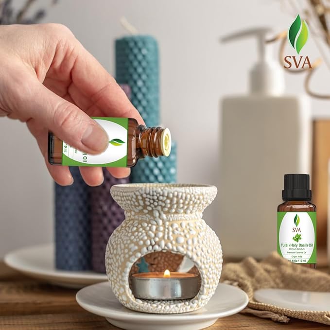 SVA Holy Tulsi Essential Oil in Glass Bottle, 1/3 Fl Oz (10 ml)
