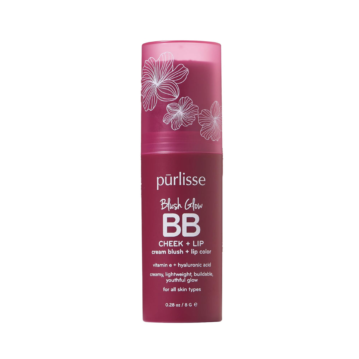 pūrlisse Blush Glow BB Lip and Cheek Tint - Hydrating & Buildable 2-in-1 Cream Blush Stick for Cheeks & Lips - Formulated with Nourishing Vitamin E & Hyaluronic Acid - Berry Bliss (.28 oz)