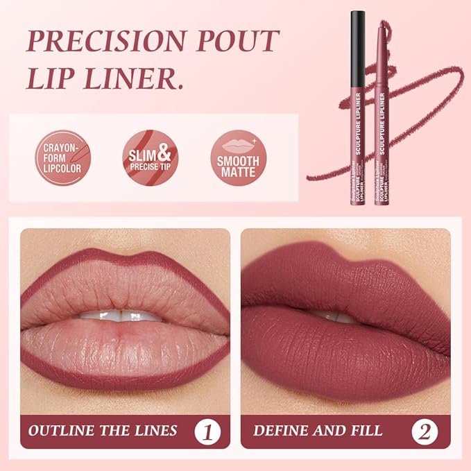 K06 Hxssll 12 Colors Matte Lip Liner Pencil – Long Lasting Waterproof Lip Liner, Smudge Proof Transfer Proof Lip Pencil, High Pigment Lip Makeup for Defining & Filling Lips (06#, 1PCS)