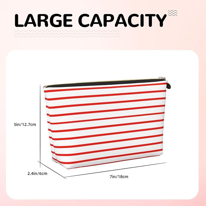 Dultua Mothers Day Gifts Makeup Bag Purse Cosmetic Bag Travel Toiletry Leather Make Up Bags for Mom Wife Women Daughter White Red Line