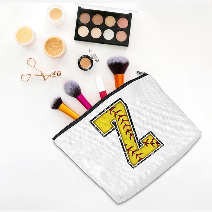 Softball Gifts Initial Z Makeup Bag Softball Gifts for Team Cosmetic Bag