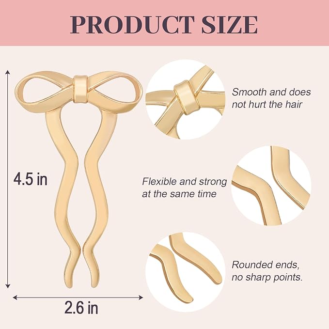 JIRIS 2PCS 5.5Inch Bow French Hair Pins Large U-Shaped Pins for Women and Girls Fashion Metal Hair Pin French Twist Hair Pins for Buns, Updos,Stylish and Functional(set5-gold)