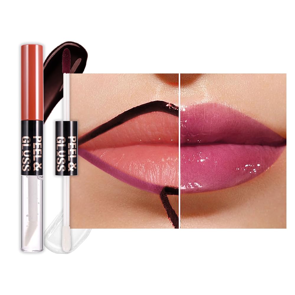 JUAAZIN Matte Liquid Lip Stain Peel Off Lip liner Tattoo, Brownish Red Matte Peel Off Lip Stain, Long Lasting Waterproof Lipstick Lip Gloss Stain, Transfer-proof for All Skin Types, 0.12 fl oz 03#