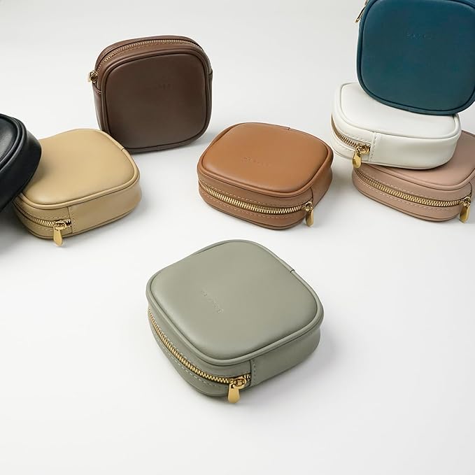 Benfan Leather Cosmetic Bag for Women Small Zipper Makeup Bag for Purse Waterproof Travel Makeup Organizer Charger Storage Pouch Color Green