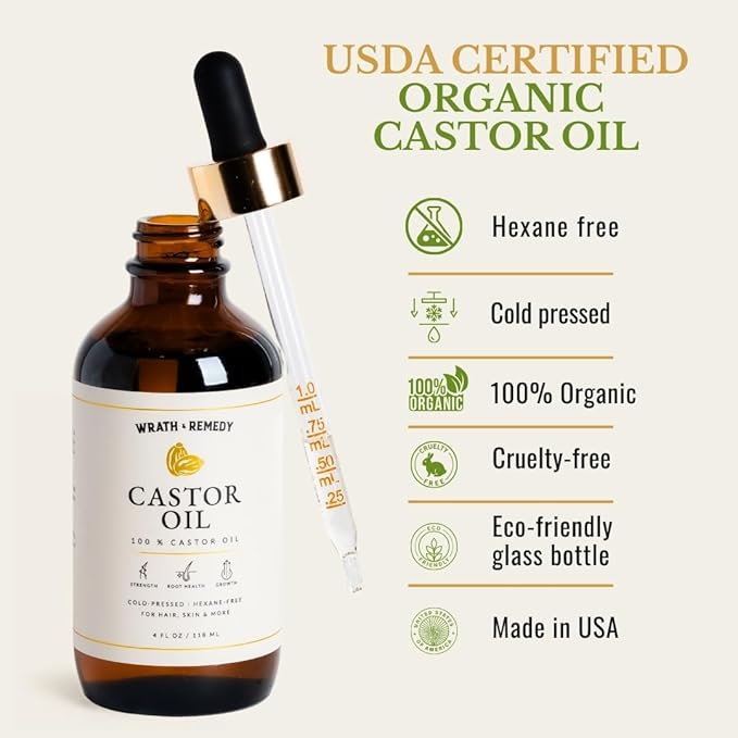 Castor Oil Organic Hexane Free — USDA Certified Castor Oil for Hair (4OZ)