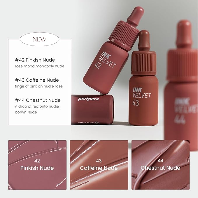 Peripera Ink The Velvet Lip Tint | Highly Pigmented, Longwear & Weightless Lip Tint | Smudge-Proof, Buildable Color for Lips & Cheeks | K-Beauty Makeup, Safe for Sensitive Lips (043 Caffeine Nude)