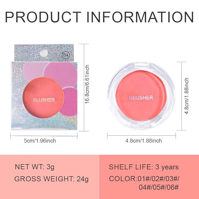 HHLTOH Blush for Cheeks Makeup Palette, Natural Matte Cream Powder Single Blushes for Eye and Cheek,Buildable Long-Lasting Color,Vegan & Cruelty-Free,Everyday Makeup Look for Women,#04-Watermelon Pink