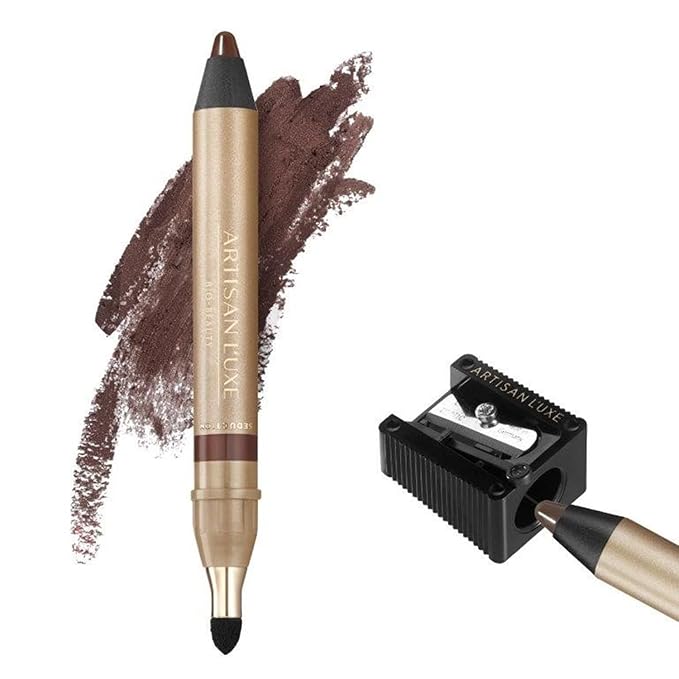 Artisan L'uxe Beauty Velvet Jumbo Dark Chocolate Brown Eyeliner with Free Sharpener | Blendable Makeup for Smokey Eyes - Waterproof Smudge Proof Pencil Eyeliner, Built-in Smudger & Long Lasting