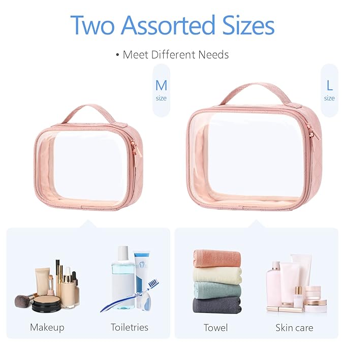 PACKISM Clear Makeup Bag Travel - TSA Approved Toiletry Bag, 2 Pack Pink