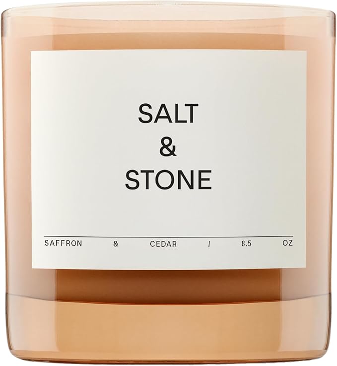 Salt & Stone Coconut & Soy Blend Scented Candle, Saffron & Cedar 8.5 oz