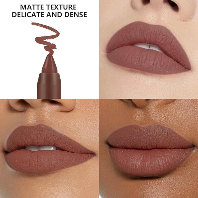 QIDSTERS Matte Lipstick Crayon for Women, Nude Brown 24 Hour Lipstick Lip Liner Pencil, Neutral Lip Stick Lipliner Long Lasting Waterproof Smudge Proof, Vegan & Cruelty-Free, 03