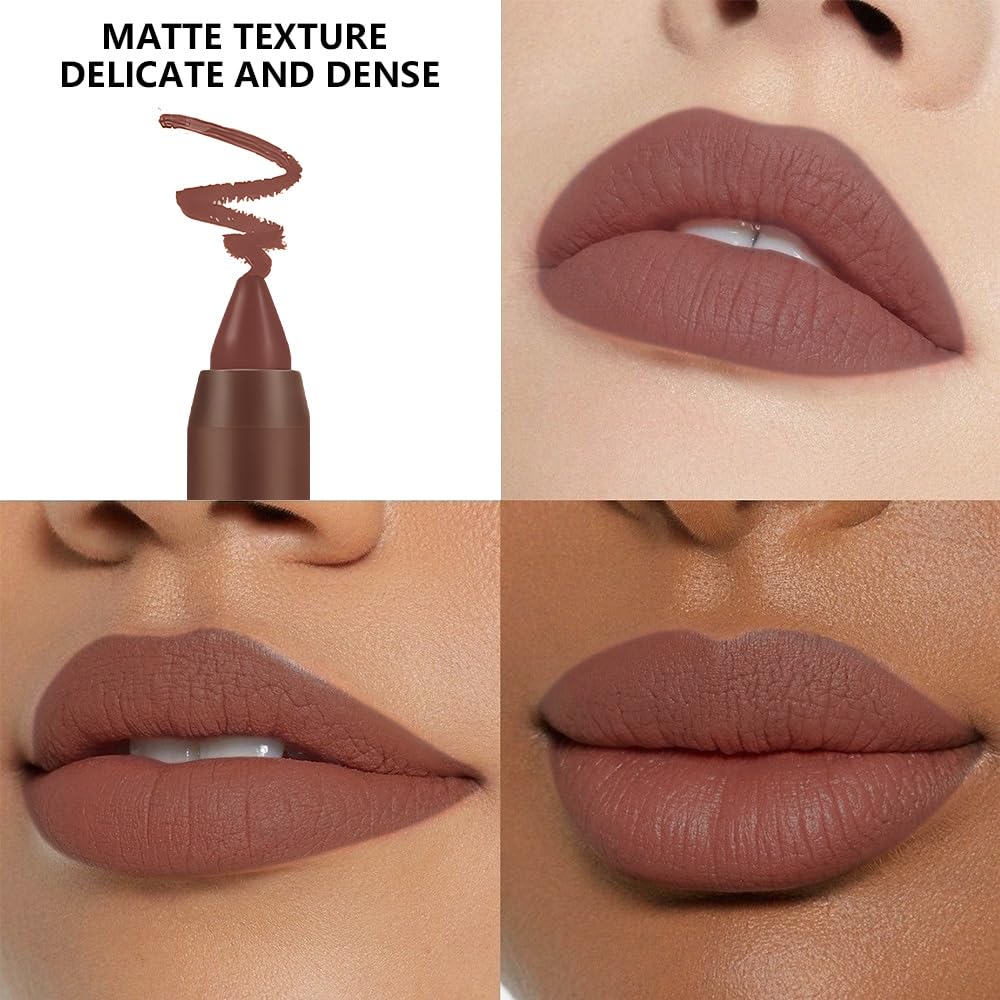 QIDSTERS Matte Lipstick Crayon for Women, Nude Brown 24 Hour Lipstick Lip Liner Pencil, Neutral Lip Stick Lipliner Long Lasting Waterproof Smudge Proof, Vegan & Cruelty-Free, 03