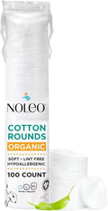 NOLEO Organic Cotton Rounds for Sensitive Skin, 100% Pure GOTS Certified Organic Cotton, Hypoallergenic, Lint-Free and Chlorine Bleach-Free, Made in Poland, 100 Count