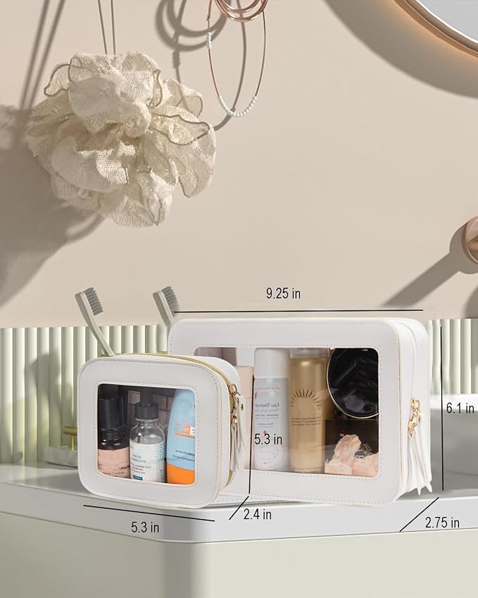 FFpaw 2 Pcs Clear Makup Bag Set, Clear Cosmetic Bags with Zipper Waterproof Small Travel Cosmetic Case Cute Make Up Pouch Mini Car Essentials for Women Travel Car Organizer