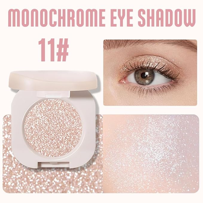 CAKAILA Monochrome Glittler Shimmer Eyeshadow Palette,Light Brown White Shimmer Powder Eyeshadow,24 Hour Waterproof Blendable Pressed Glitter Single Eye Shadow Apply Makeup Easily, Vegan