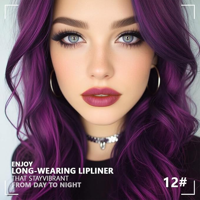 FeiCuiYun Matte Calligraphy Liquid Lip Liner Lipstick Pencil, Purple Long-Lasting Transfer-Proof Lip Stain, Lightweight Lipstick, Sheer Buildable Color, Fades to a Natural Wash of Colors