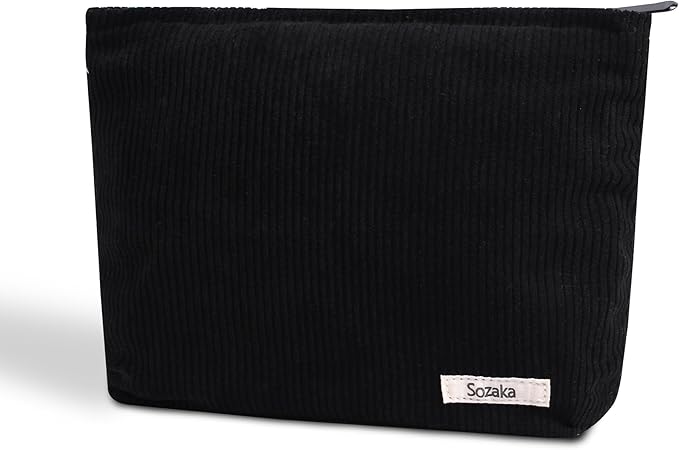 Gardsell Cosmetic Bags for Women - Corduroy Cosmetic Bag Aesthetic Women Handbags Purses Smile Dots Makeup Organizer Storage Makeup Bag Girls Case Bags (Pure Black)