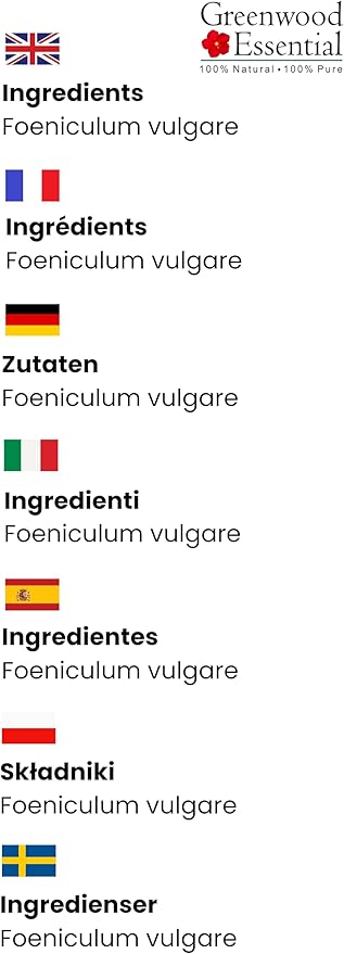 Greenwood Essential Pure Fennel Seed Essential Oil (Foeniculum vulgare) Steam Distilled (Pack of Five) 100ml X 5(16.9 oz)